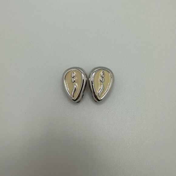 Givenchy Vintage Enamel Silver Tone Clip On Earrings - Picture 1 of 10